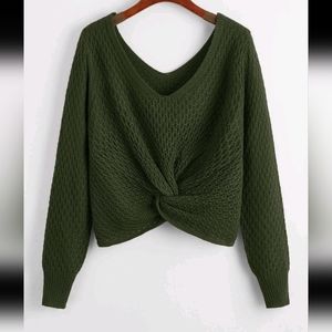 Plus Sized Double Twist V Neck Sweater